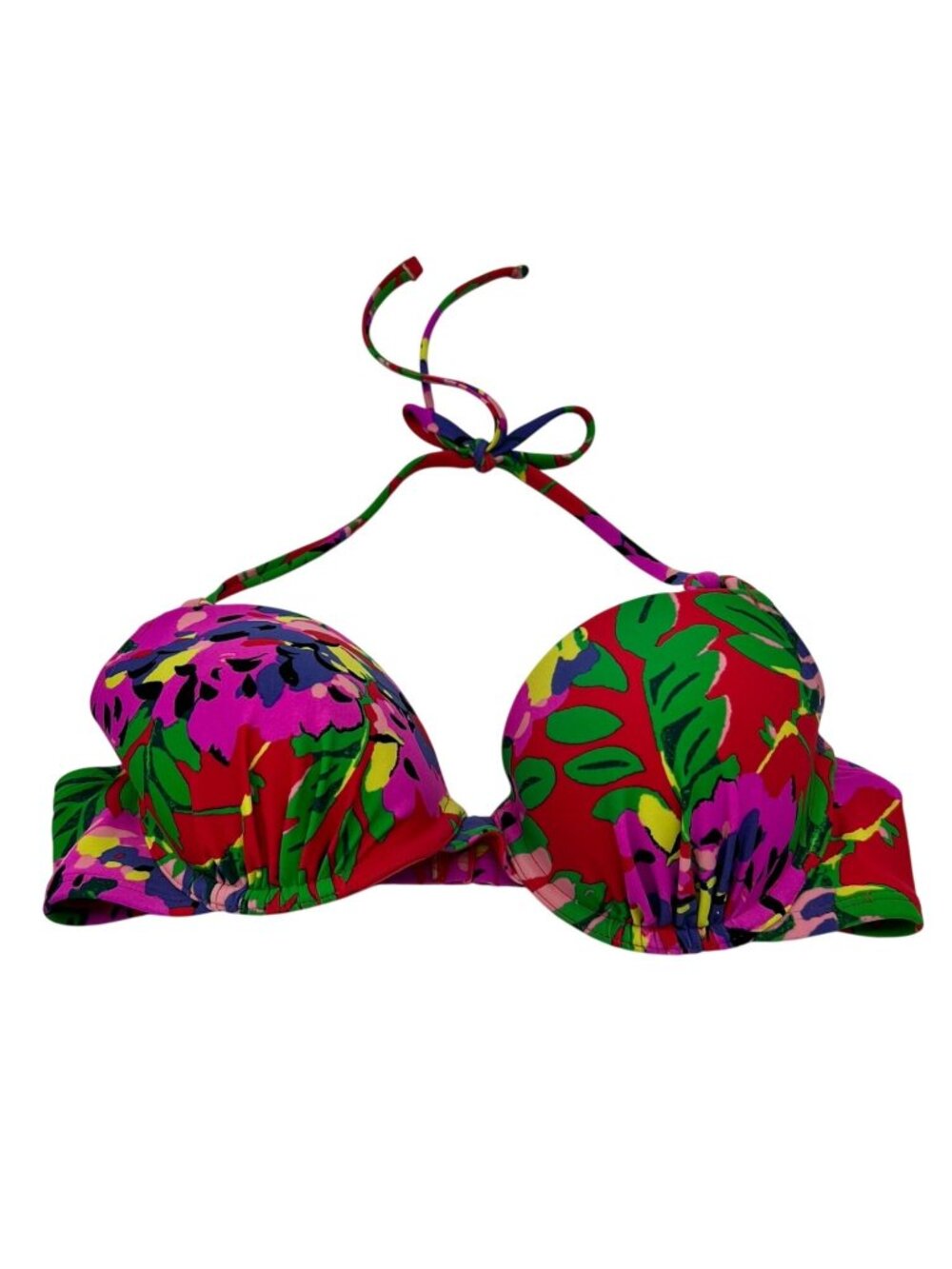 Aerie Womens Blakely Tropical Floral Push-Up Halter Bikini Top Size 34C Red